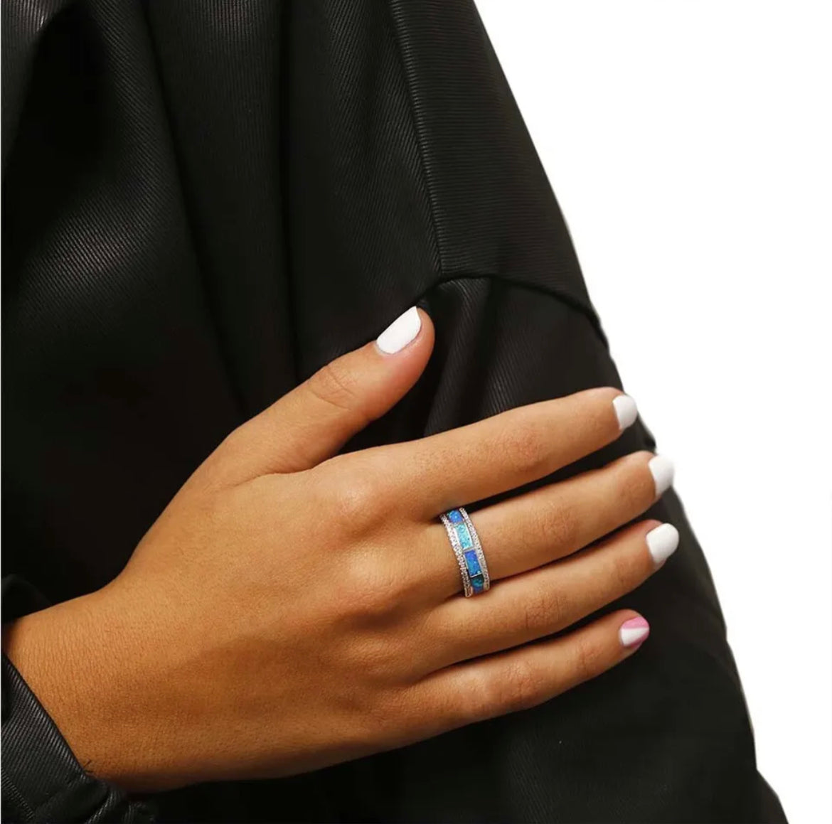 Blue and White Opal Ring