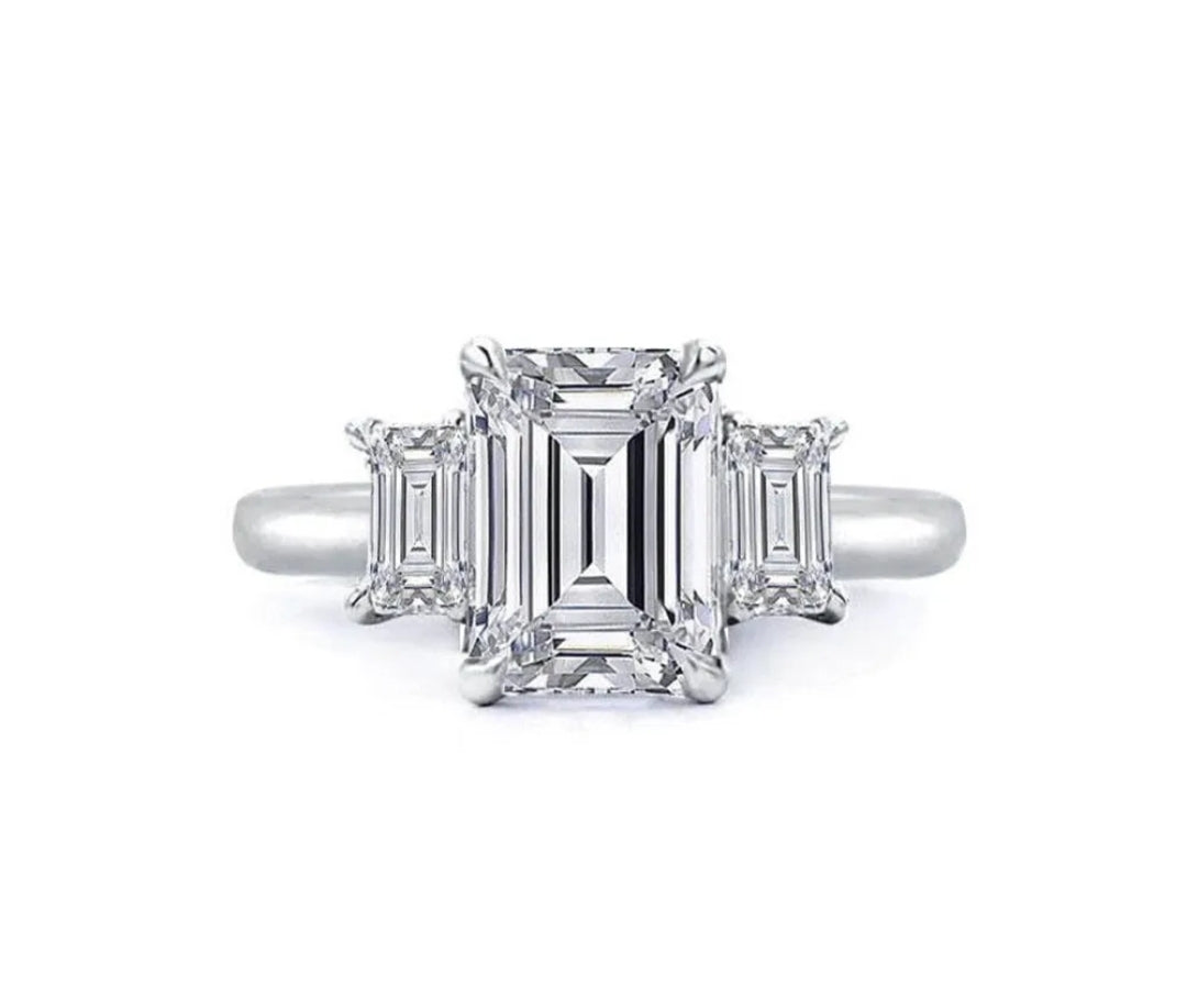 Emerald 3 Cut Sterling Silver Ring