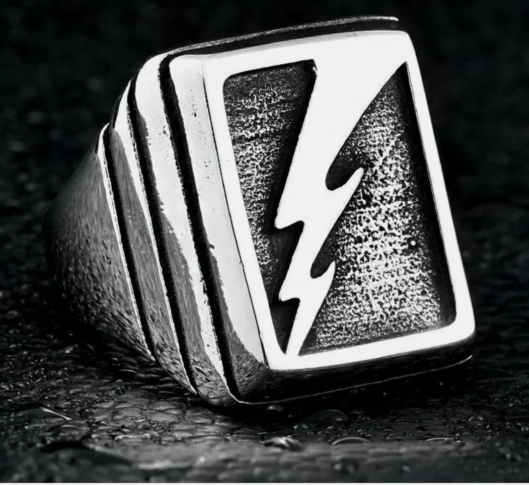 Thor Lightning Bolt Steel Ring