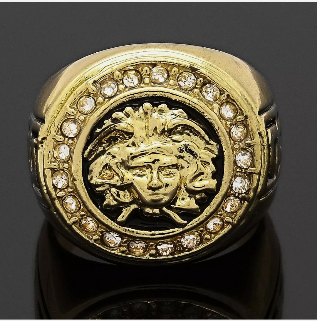 Gold Plated Medusa Head Men's Ring