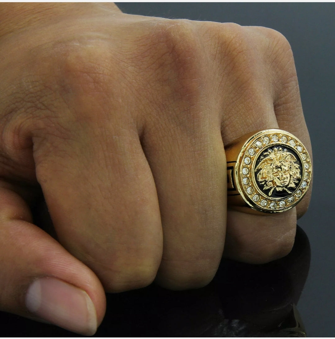 Gold Plated Medusa Head Men's Ring